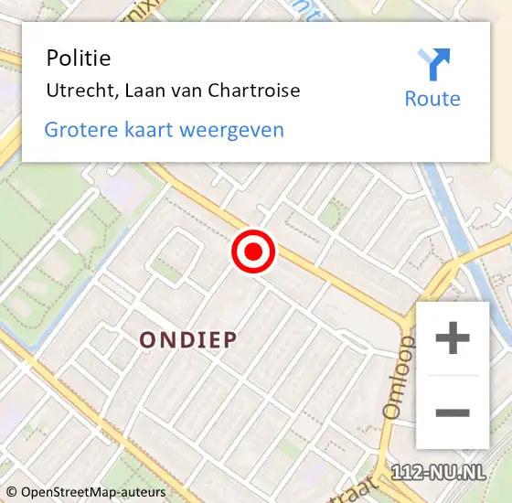 Locatie op kaart van de 112 melding: Politie Utrecht, Laan van Chartroise op 12 maart 2024 15:06