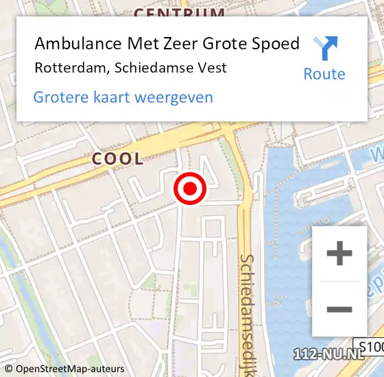 Locatie op kaart van de 112 melding: Ambulance Met Zeer Grote Spoed Naar Rotterdam, Schiedamse Vest op 12 maart 2024 15:31