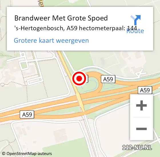 Locatie op kaart van de 112 melding: Brandweer Met Grote Spoed Naar 's-Hertogenbosch, A59 hectometerpaal: 144 op 12 maart 2024 15:36