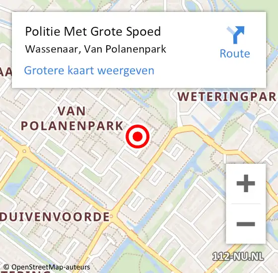 Locatie op kaart van de 112 melding: Politie Met Grote Spoed Naar Wassenaar, Van Polanenpark op 12 maart 2024 15:41
