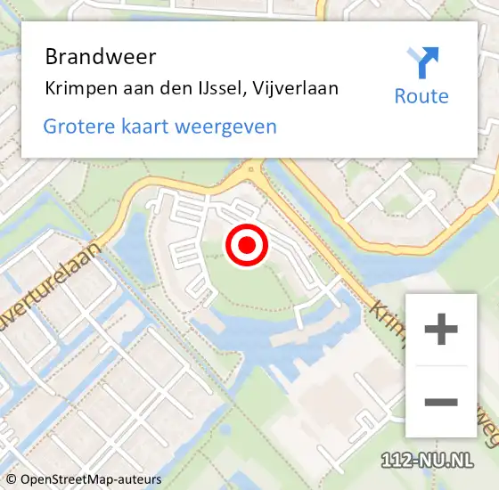 Locatie op kaart van de 112 melding: Brandweer Krimpen aan den IJssel, Vijverlaan op 12 maart 2024 15:45
