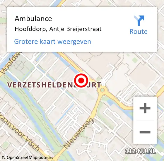 Locatie op kaart van de 112 melding: Ambulance Hoofddorp, Antje Breijerstraat op 12 maart 2024 16:26
