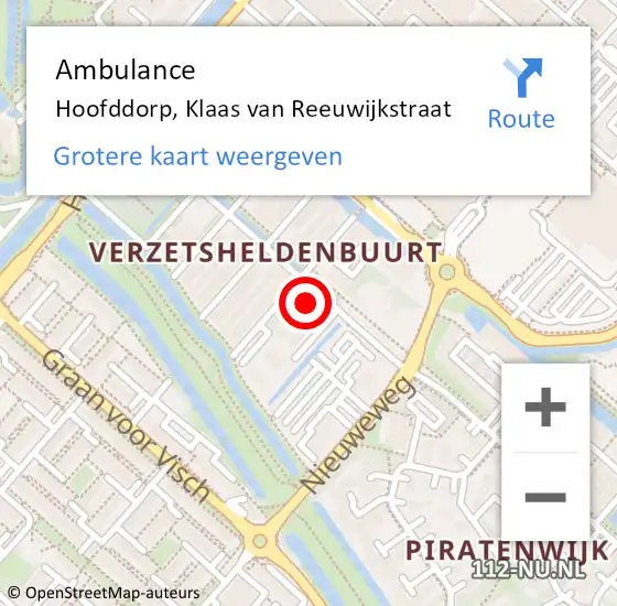 Locatie op kaart van de 112 melding: Ambulance Hoofddorp, Klaas van Reeuwijkstraat op 12 maart 2024 16:30