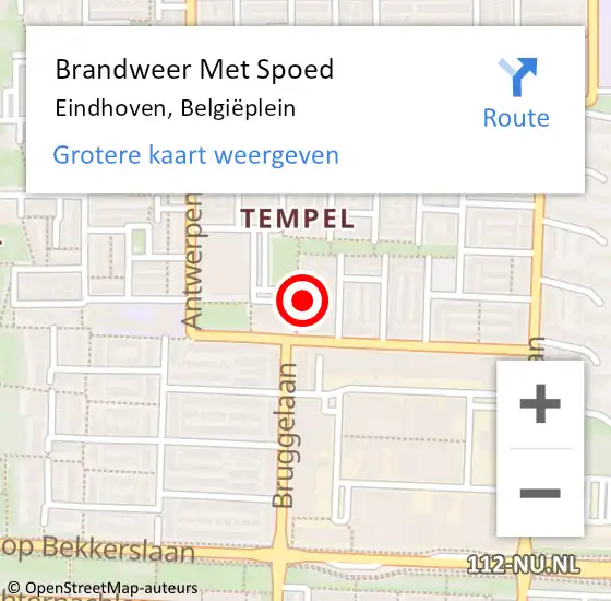 Locatie op kaart van de 112 melding: Brandweer Met Spoed Naar Eindhoven, Belgiëplein op 12 maart 2024 16:49