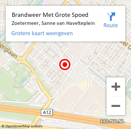 Locatie op kaart van de 112 melding: Brandweer Met Grote Spoed Naar Zoetermeer, Sanne van Havelteplein op 12 maart 2024 18:23