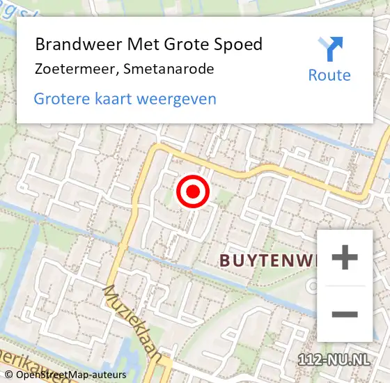 Locatie op kaart van de 112 melding: Brandweer Met Grote Spoed Naar Zoetermeer, Smetanarode op 12 maart 2024 18:53