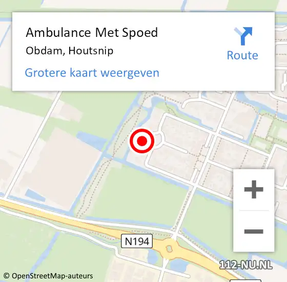 Locatie op kaart van de 112 melding: Ambulance Met Spoed Naar Obdam, Houtsnip op 12 maart 2024 19:41