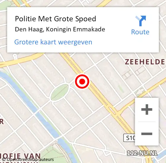 Locatie op kaart van de 112 melding: Politie Met Grote Spoed Naar Den Haag, Koningin Emmakade op 12 maart 2024 19:53