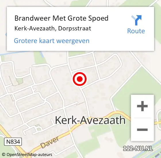 Locatie op kaart van de 112 melding: Brandweer Met Grote Spoed Naar Kerk-Avezaath, Dorpsstraat op 29 september 2014 00:24