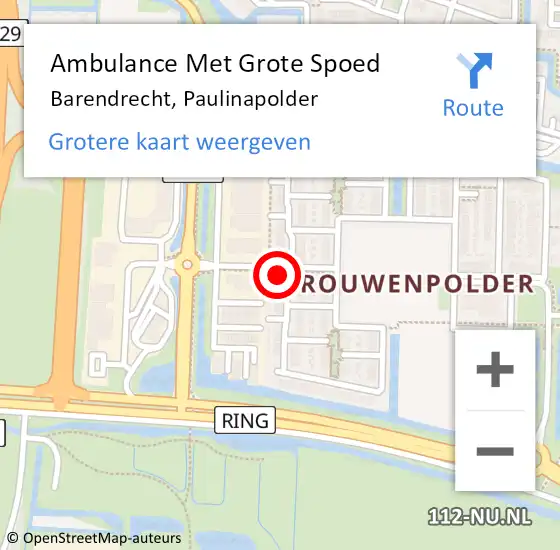 Locatie op kaart van de 112 melding: Ambulance Met Grote Spoed Naar Barendrecht, Paulinapolder op 12 maart 2024 20:52