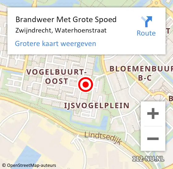 Locatie op kaart van de 112 melding: Brandweer Met Grote Spoed Naar Zwijndrecht, Waterhoenstraat op 12 maart 2024 20:58