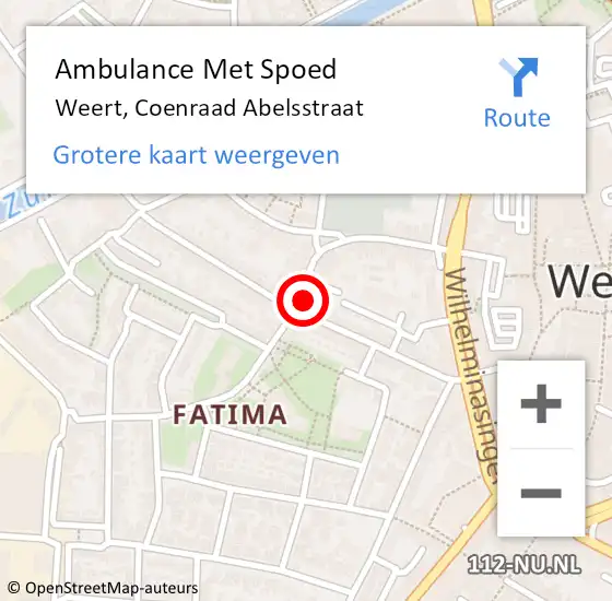 Locatie op kaart van de 112 melding: Ambulance Met Spoed Naar Weert, Coenraad Abelsstraat op 12 maart 2024 21:40