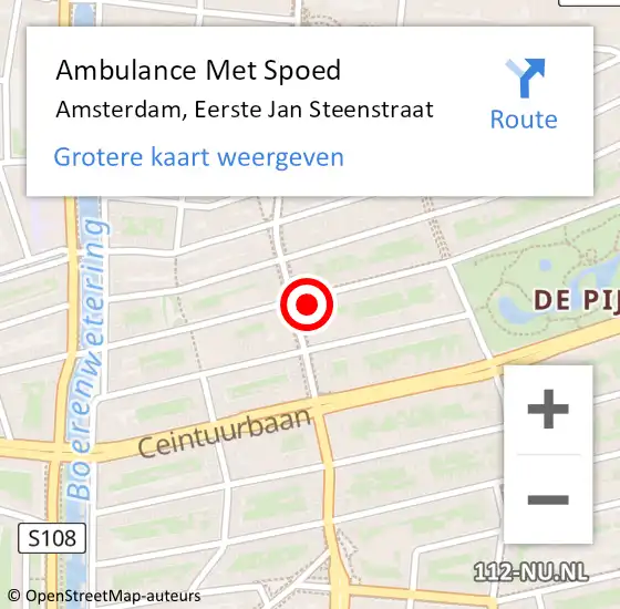 Locatie op kaart van de 112 melding: Ambulance Met Spoed Naar Amsterdam, Eerste Jan Steenstraat op 12 maart 2024 23:03
