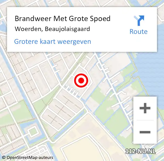 Locatie op kaart van de 112 melding: Brandweer Met Grote Spoed Naar Woerden, Beaujolaisgaard op 12 maart 2024 23:06