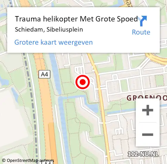 Locatie op kaart van de 112 melding: Trauma helikopter Met Grote Spoed Naar Schiedam, Sibeliusplein op 13 maart 2024 01:14