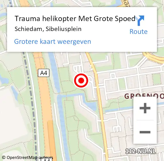 Locatie op kaart van de 112 melding: Trauma helikopter Met Grote Spoed Naar Schiedam, Sibeliusplein op 13 maart 2024 01:16