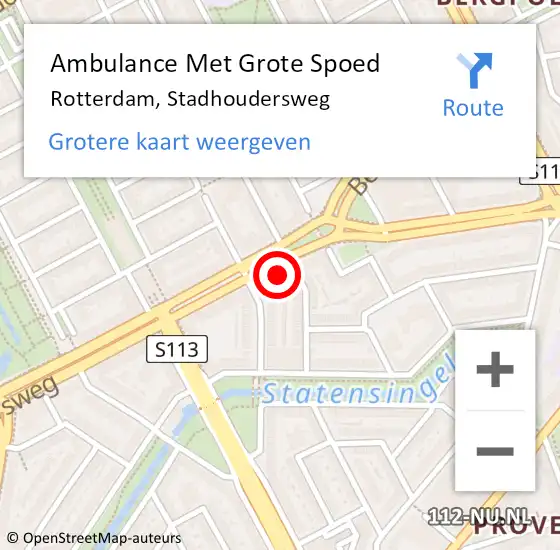 Locatie op kaart van de 112 melding: Ambulance Met Grote Spoed Naar Rotterdam, Stadhoudersweg op 13 maart 2024 04:00