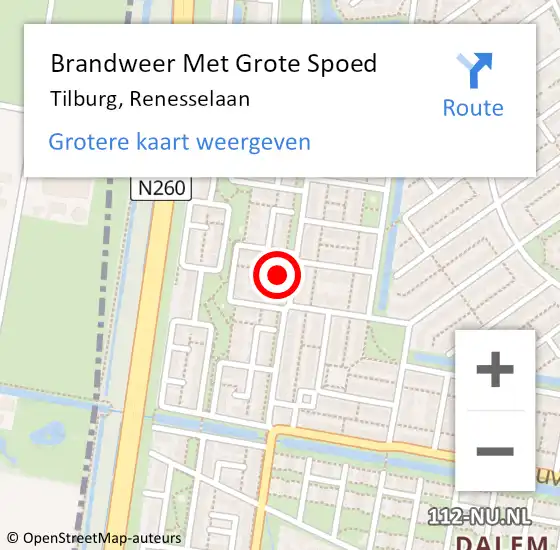 Locatie op kaart van de 112 melding: Brandweer Met Grote Spoed Naar Tilburg, Renesselaan op 13 maart 2024 04:15