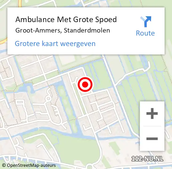 Locatie op kaart van de 112 melding: Ambulance Met Grote Spoed Naar Groot-Ammers, Standerdmolen op 13 maart 2024 04:54