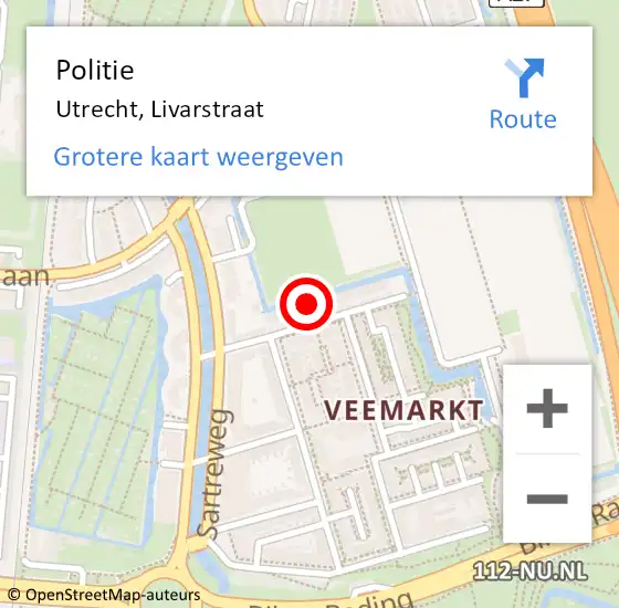 Locatie op kaart van de 112 melding: Politie Utrecht, Livarstraat op 13 maart 2024 08:35