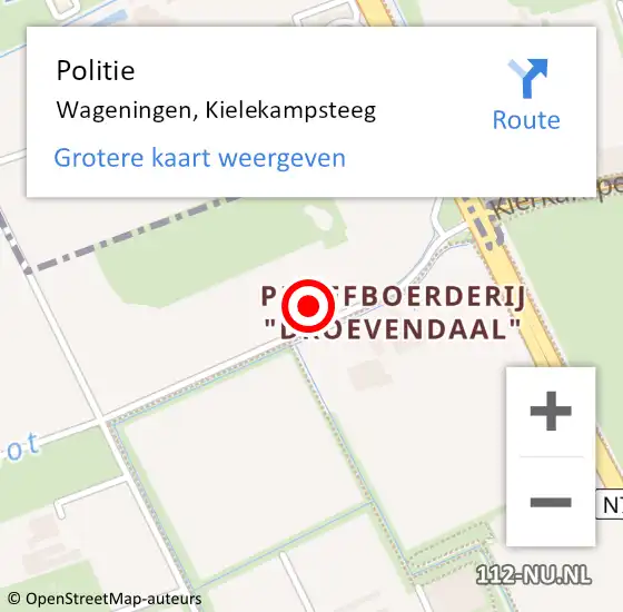 Locatie op kaart van de 112 melding: Politie Wageningen, Kielekampsteeg op 13 maart 2024 08:49