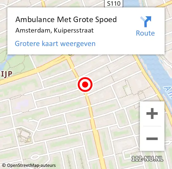 Locatie op kaart van de 112 melding: Ambulance Met Grote Spoed Naar Amsterdam, Kuipersstraat op 13 maart 2024 08:58