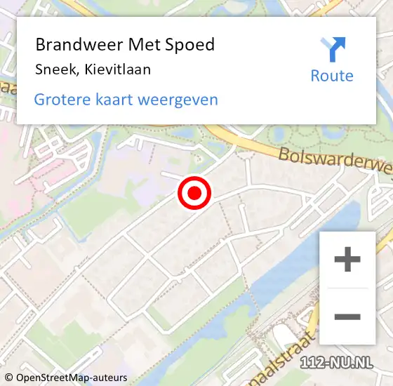 Locatie op kaart van de 112 melding: Brandweer Met Spoed Naar Sneek, Kievitlaan op 13 maart 2024 09:17