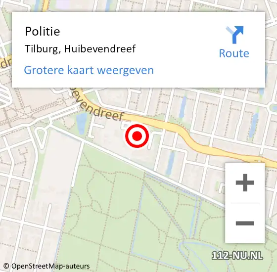 Locatie op kaart van de 112 melding: Politie Tilburg, Huibevendreef op 13 maart 2024 09:29