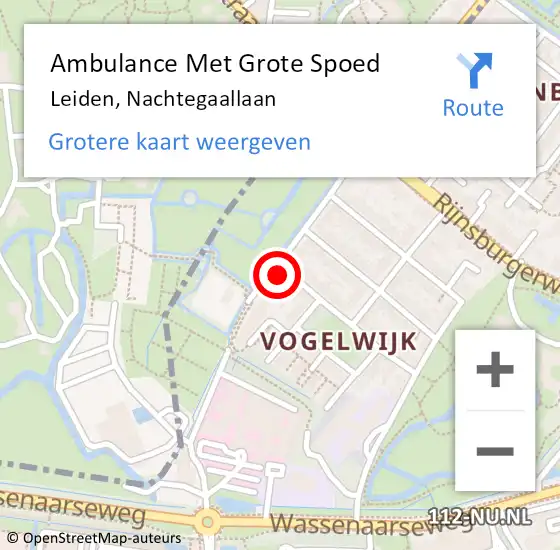 Locatie op kaart van de 112 melding: Ambulance Met Grote Spoed Naar Leiden, Nachtegaallaan op 13 maart 2024 09:38