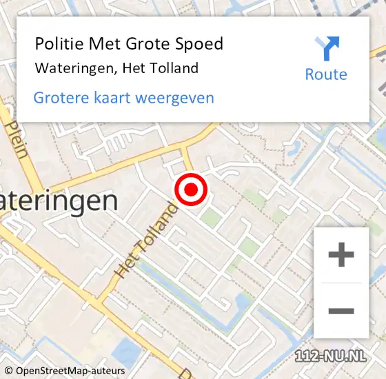 Locatie op kaart van de 112 melding: Politie Met Grote Spoed Naar Wateringen, Het Tolland op 13 maart 2024 10:01