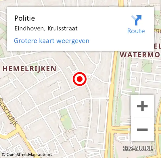 Locatie op kaart van de 112 melding: Politie Eindhoven, Kruisstraat op 13 maart 2024 10:15