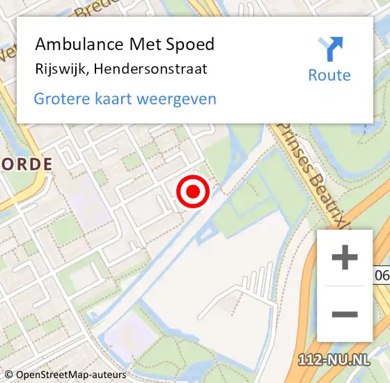 Locatie op kaart van de 112 melding: Ambulance Met Spoed Naar Rijswijk, Hendersonstraat op 13 maart 2024 11:26