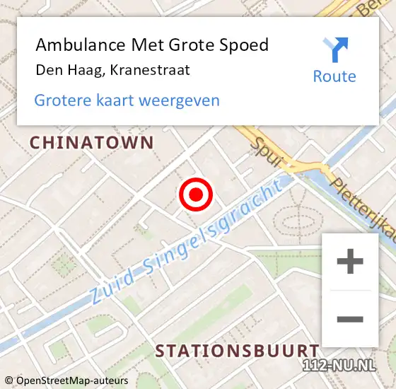 Locatie op kaart van de 112 melding: Ambulance Met Grote Spoed Naar Den Haag, Kranestraat op 13 maart 2024 11:37