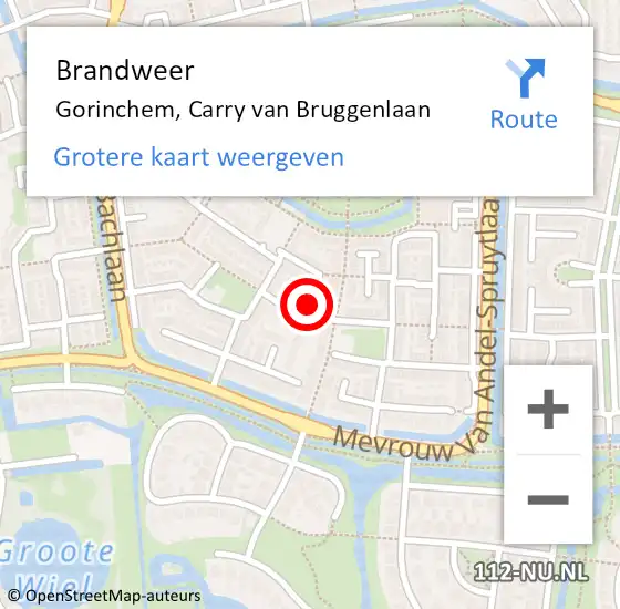 Locatie op kaart van de 112 melding: Brandweer Gorinchem, Carry van Bruggenlaan op 13 maart 2024 11:39