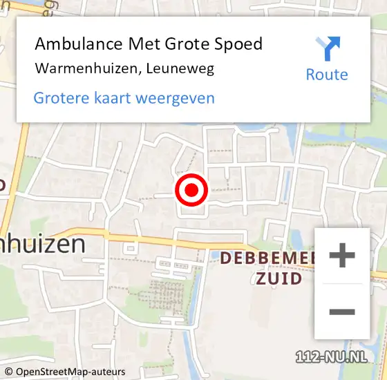 Locatie op kaart van de 112 melding: Ambulance Met Grote Spoed Naar Warmenhuizen, Leuneweg op 13 maart 2024 11:39