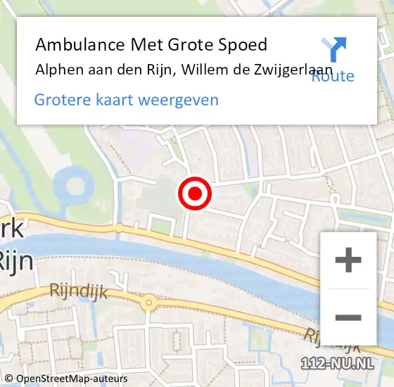 Locatie op kaart van de 112 melding: Ambulance Met Grote Spoed Naar Alphen aan den Rijn, Willem de Zwijgerlaan op 13 maart 2024 11:50