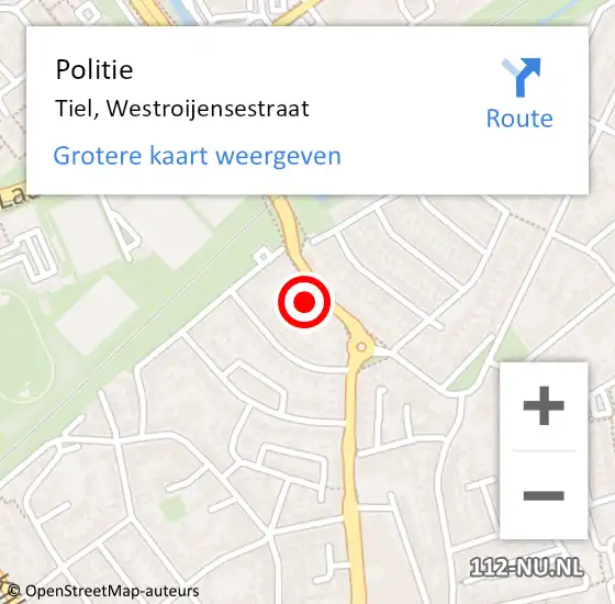 Locatie op kaart van de 112 melding: Politie Tiel, Westroijensestraat op 13 maart 2024 11:57