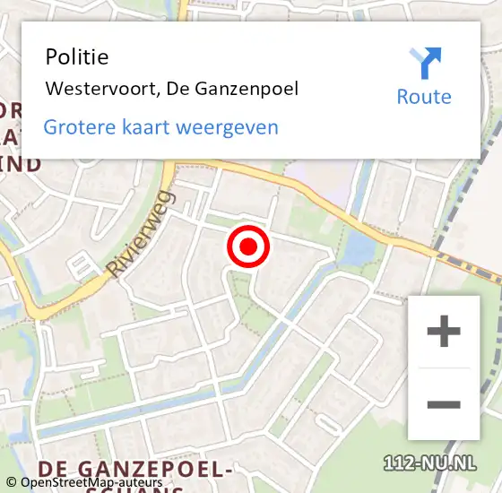 Locatie op kaart van de 112 melding: Politie Westervoort, De Ganzenpoel op 13 maart 2024 12:05