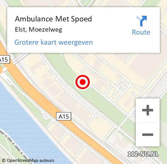 Locatie op kaart van de 112 melding: Ambulance Met Spoed Naar Elst, Moezelweg op 13 maart 2024 12:19