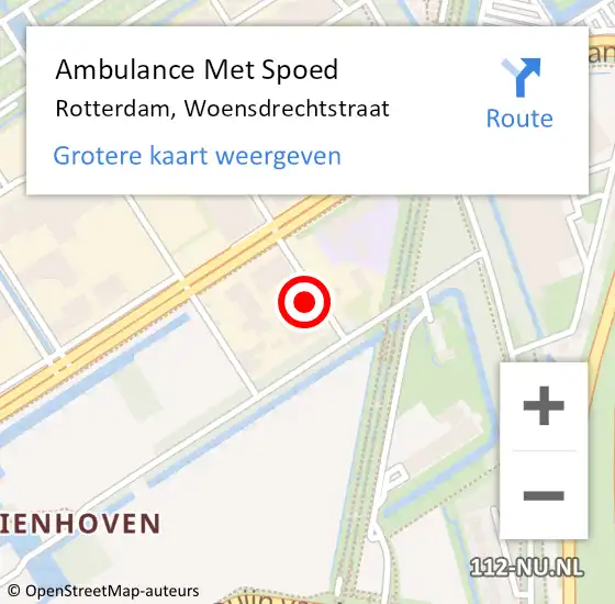 Locatie op kaart van de 112 melding: Ambulance Met Spoed Naar Rotterdam, Woensdrechtstraat op 13 maart 2024 12:39