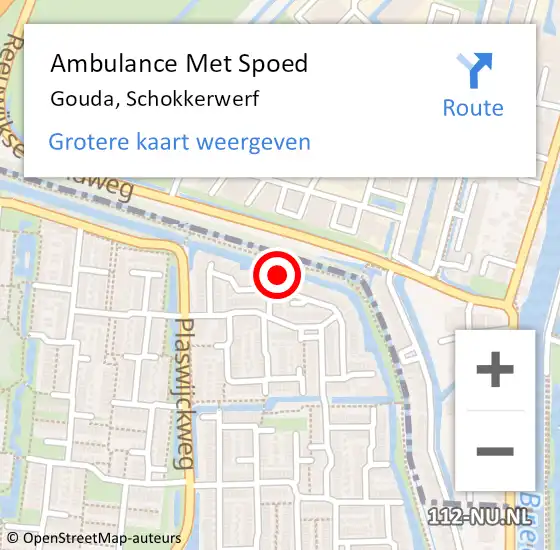 Locatie op kaart van de 112 melding: Ambulance Met Spoed Naar Gouda, Schokkerwerf op 13 maart 2024 12:56