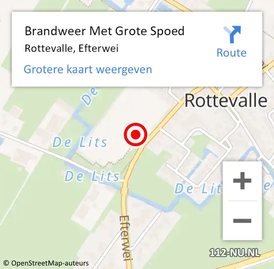 Locatie op kaart van de 112 melding: Brandweer Met Grote Spoed Naar Rottevalle, Efterwei op 13 maart 2024 12:57