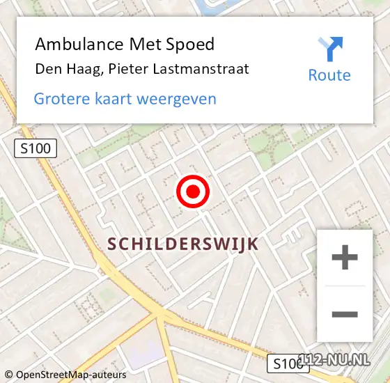 Locatie op kaart van de 112 melding: Ambulance Met Spoed Naar Den Haag, Pieter Lastmanstraat op 13 maart 2024 13:02