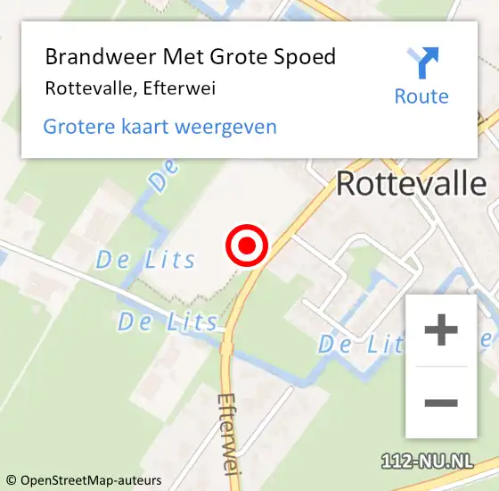 Locatie op kaart van de 112 melding: Brandweer Met Grote Spoed Naar Rottevalle, Efterwei op 13 maart 2024 13:03