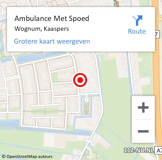 Locatie op kaart van de 112 melding: Ambulance Met Spoed Naar Wognum, Kaaspers op 13 maart 2024 13:09