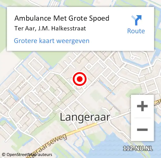 Locatie op kaart van de 112 melding: Ambulance Met Grote Spoed Naar Ter Aar, J.M. Halkesstraat op 13 maart 2024 13:16