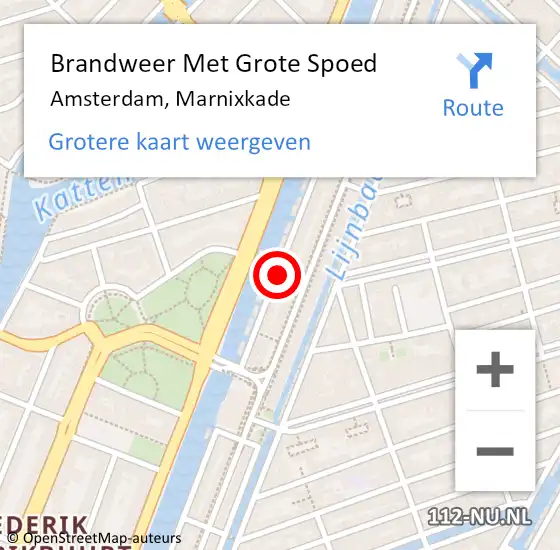 Locatie op kaart van de 112 melding: Brandweer Met Grote Spoed Naar Amsterdam, Marnixkade op 13 maart 2024 13:20