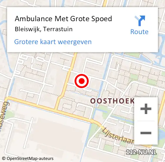 Locatie op kaart van de 112 melding: Ambulance Met Grote Spoed Naar Bleiswijk, Terrastuin op 13 maart 2024 13:37