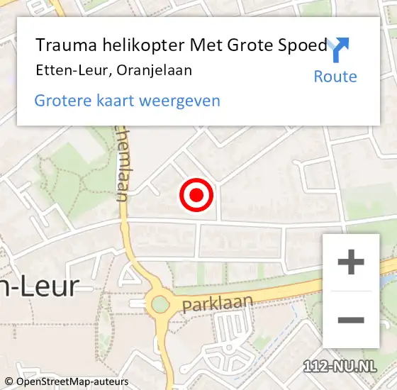 Locatie op kaart van de 112 melding: Trauma helikopter Met Grote Spoed Naar Etten-Leur, Oranjelaan op 13 maart 2024 13:42