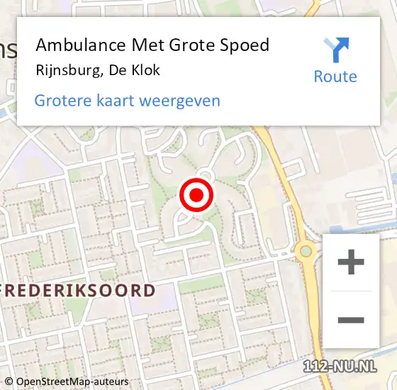 Locatie op kaart van de 112 melding: Ambulance Met Grote Spoed Naar Rijnsburg, De Klok op 13 maart 2024 13:55